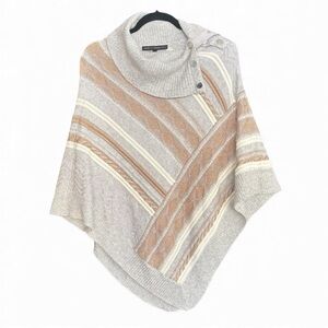 White House Black Market Cozy Striped Button-Neck Poncho Size XS – Neutral Chic